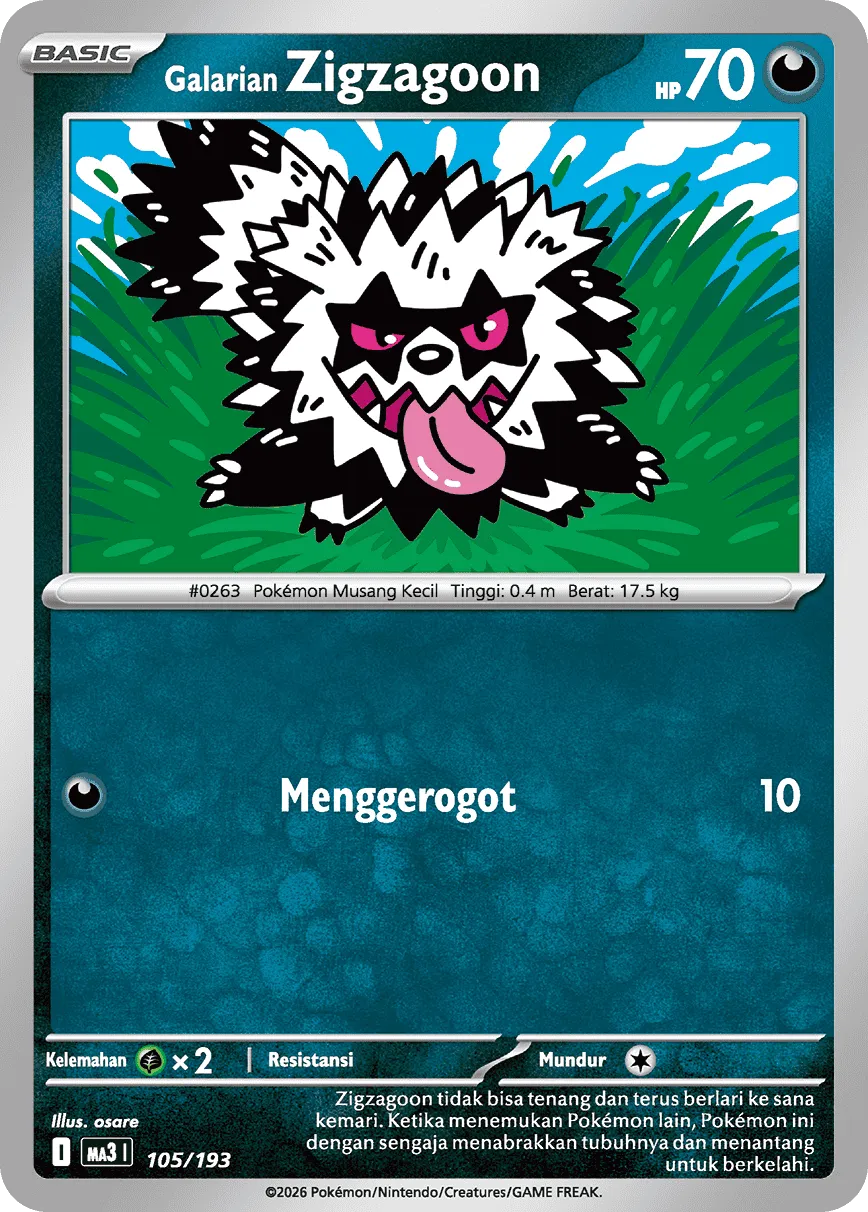 Galarian Zigzagoon 105 — MEGA Dream ex (Indonesian Pokémon TCG card)