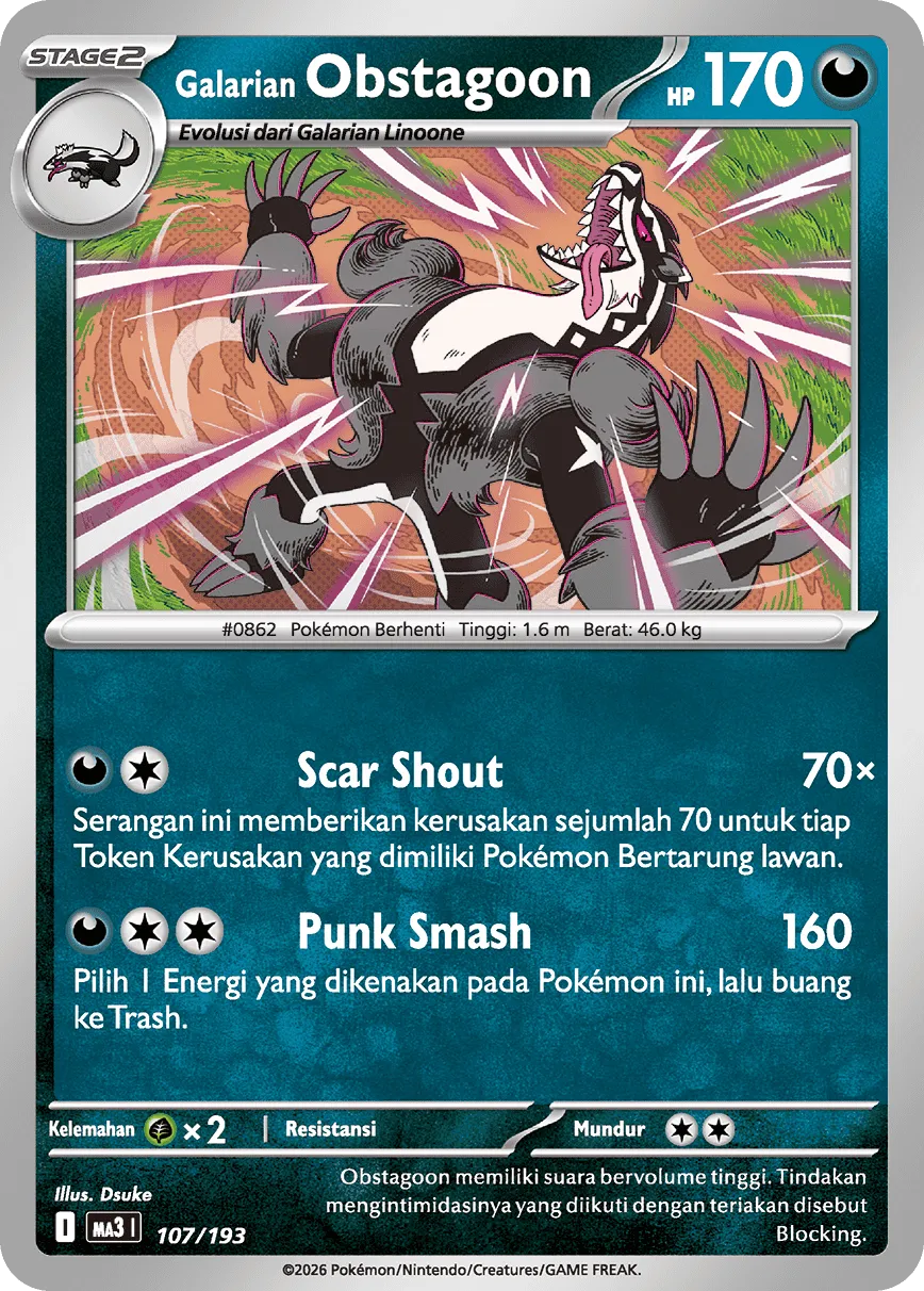 Galarian Obstagoon 107 — MEGA Dream ex (Indonesian Pokémon TCG card)