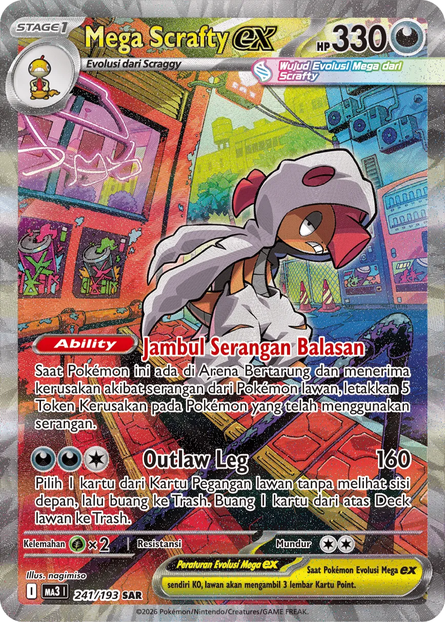 Mega Scrafty ex 241 — MEGA Dream ex (Indonesian Pokémon TCG card)