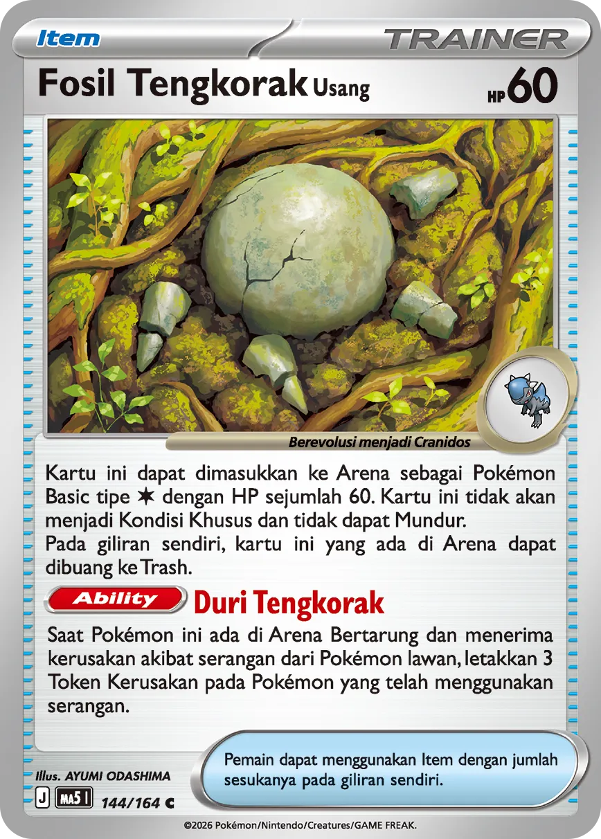 Antique Skull Fossil 144 — Ancaman Bayangan (Indonesian Pokémon TCG card)