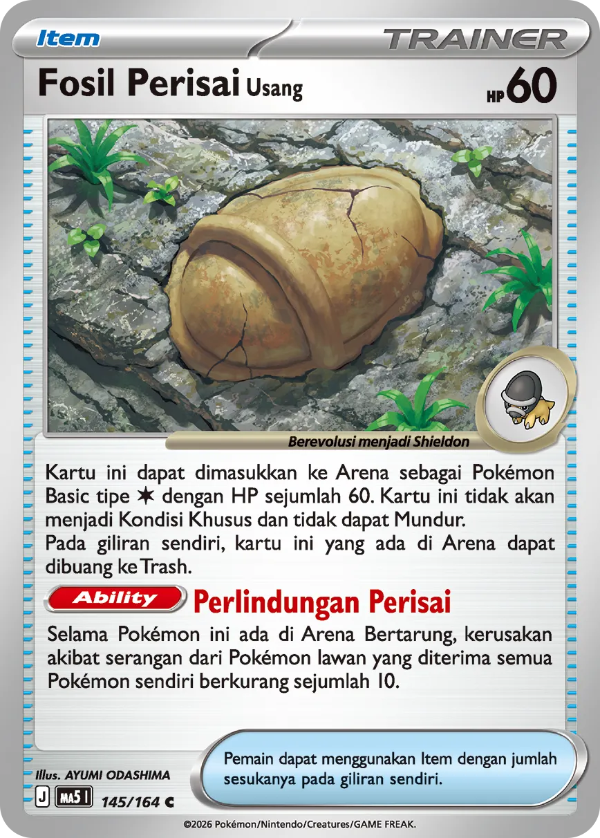 Antique Shield Fossil 145 — Ancaman Bayangan (Indonesian Pokémon TCG card)