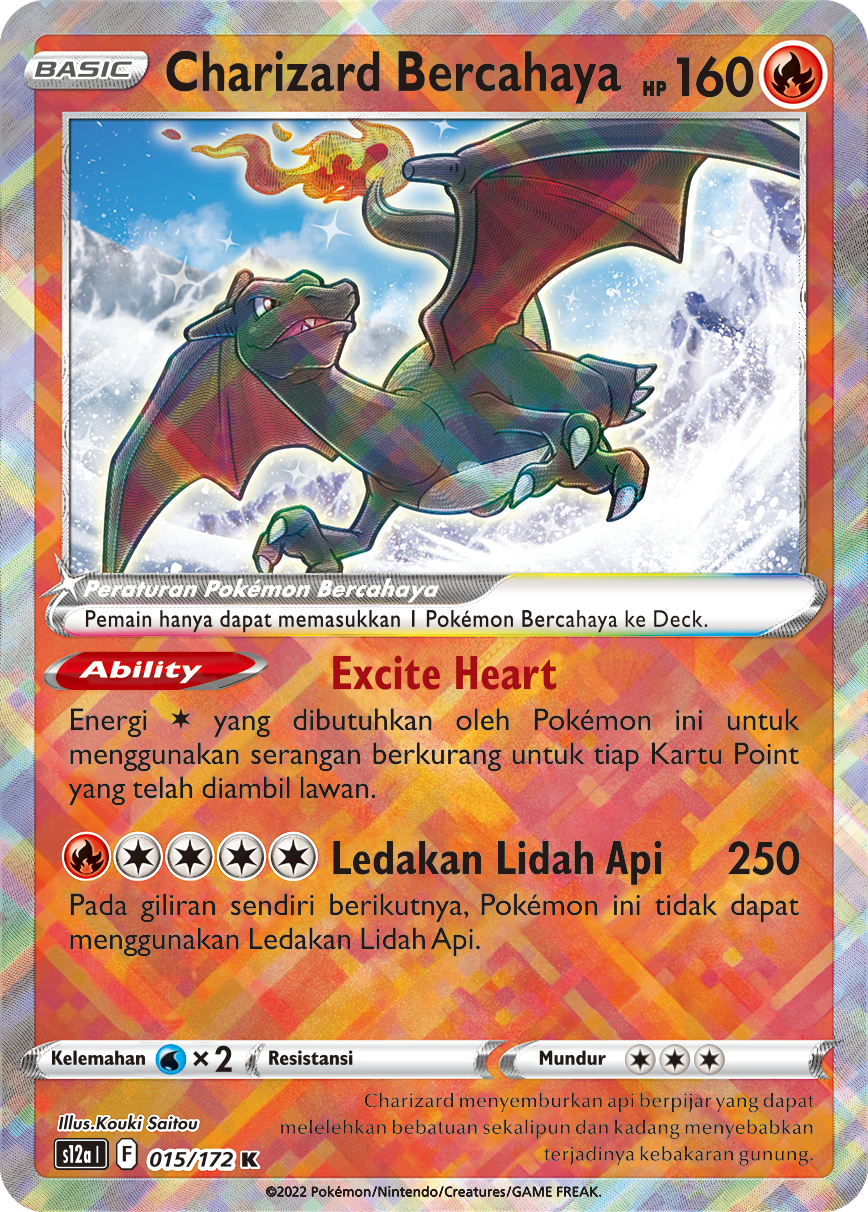 Charizard Bercahaya 015/172 — VSTAR Semesta (Indonesian Pokémon TCG card)