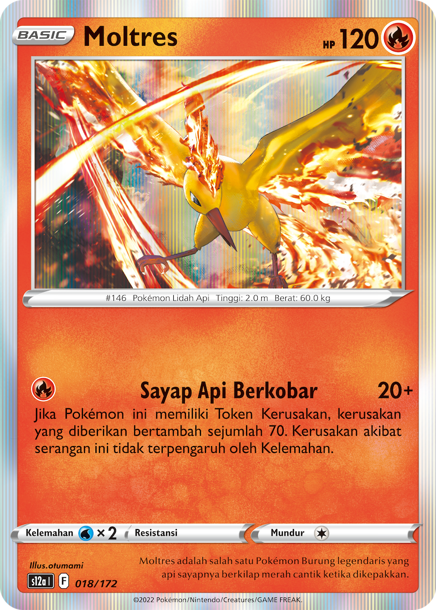 Moltres 018/172 — VSTAR Semesta (Indonesian Pokémon TCG card)