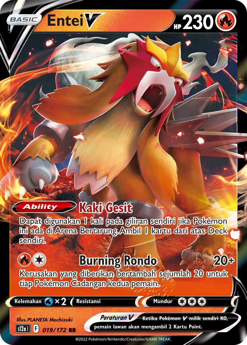 Entei V 019/172 — VSTAR Semesta (Indonesian Pokémon TCG card)
