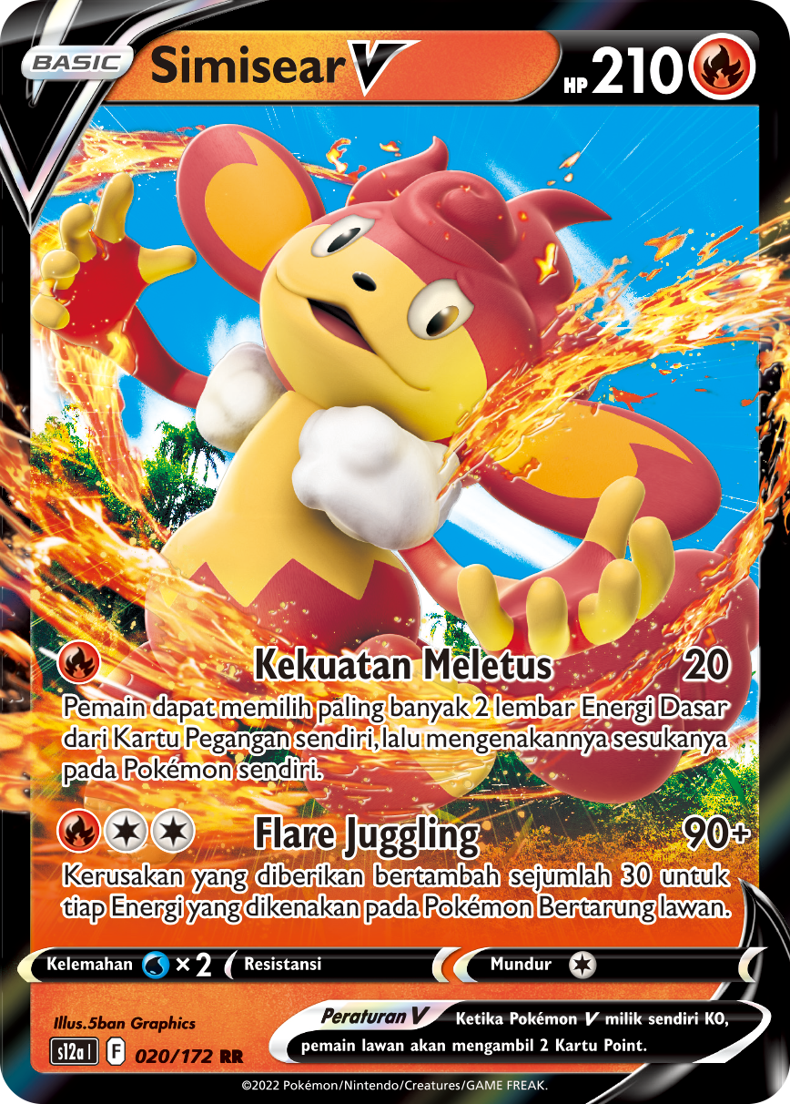 Simisear V 020/172 — VSTAR Semesta (Indonesian Pokémon TCG card)