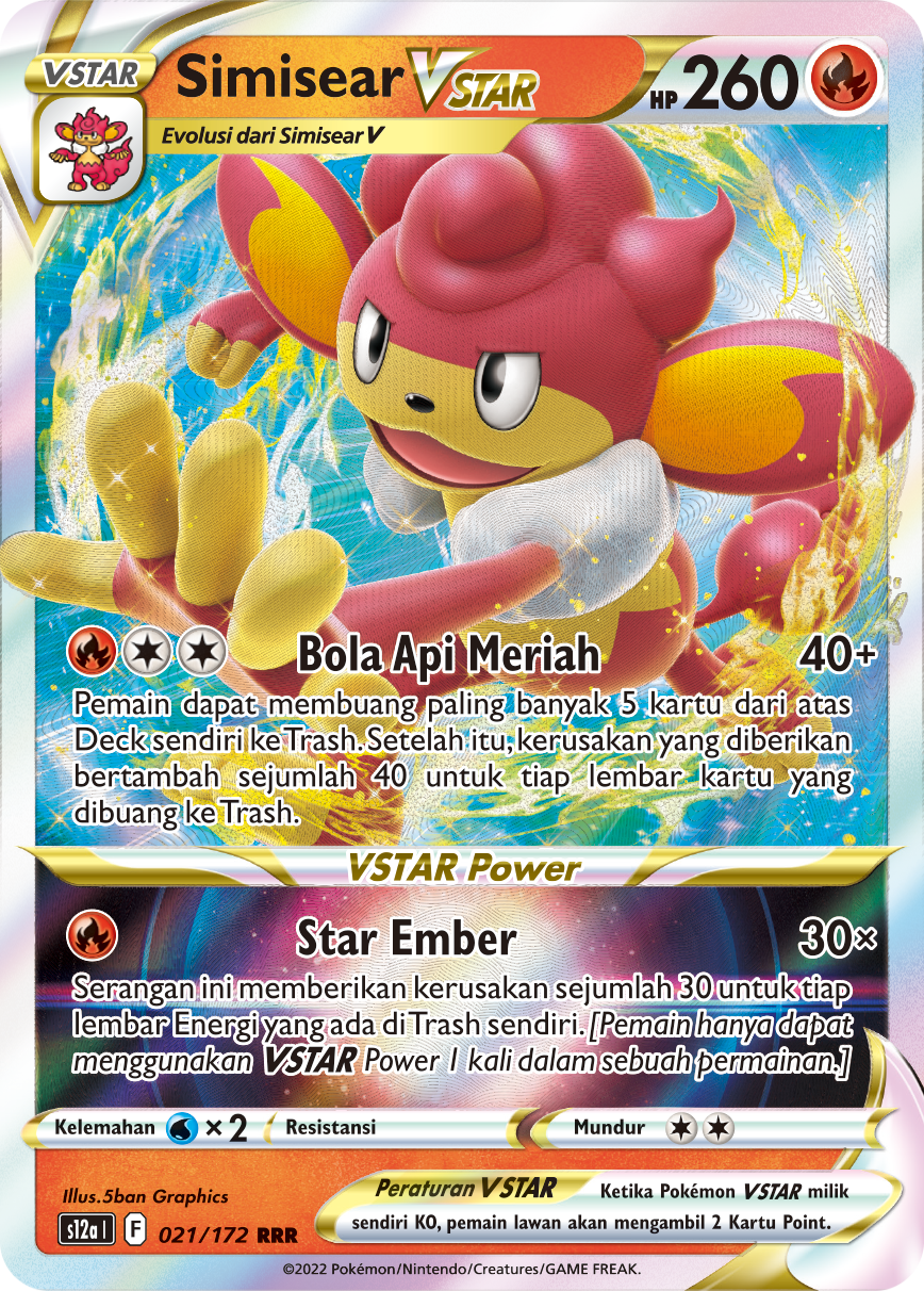 Simisear VSTAR 021/172 — VSTAR Semesta (Indonesian Pokémon TCG card)