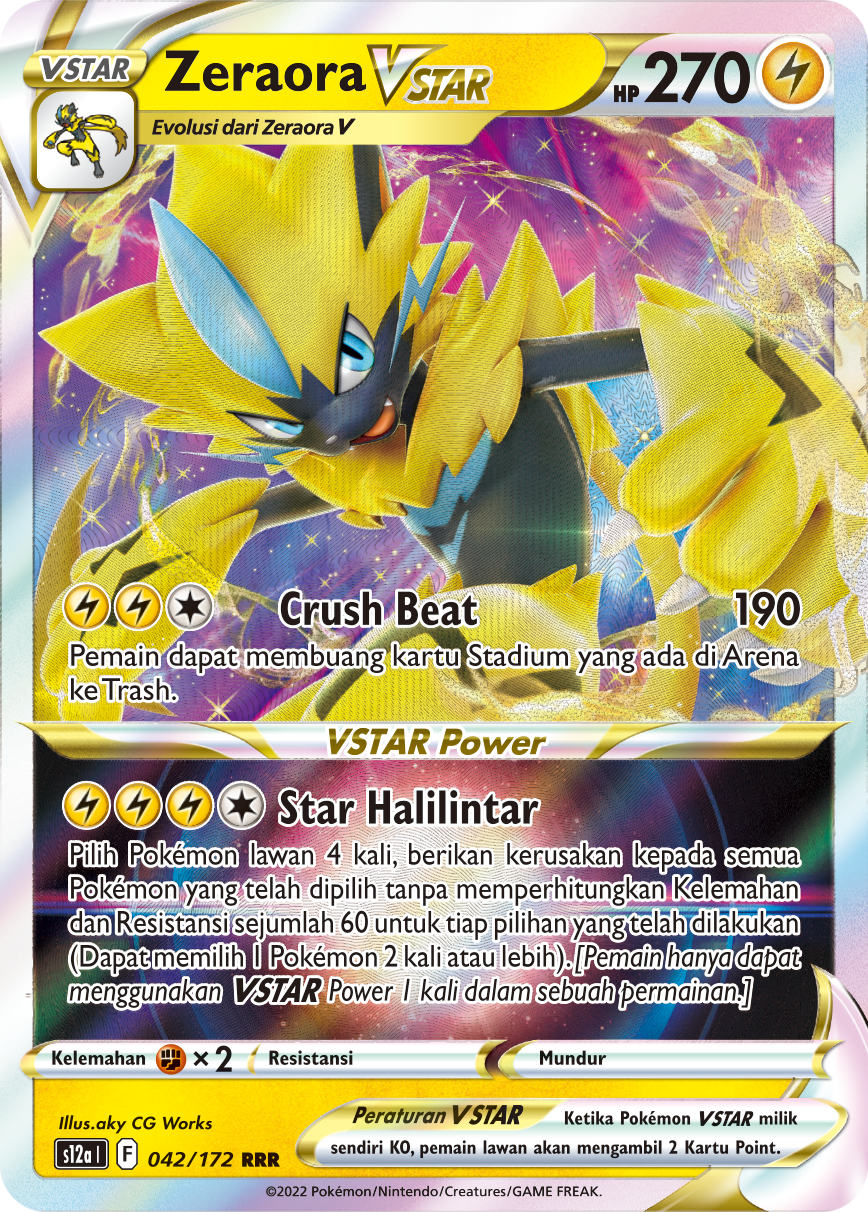Zeraora VSTAR 042/172 — VSTAR Semesta (Indonesian Pokémon TCG card)