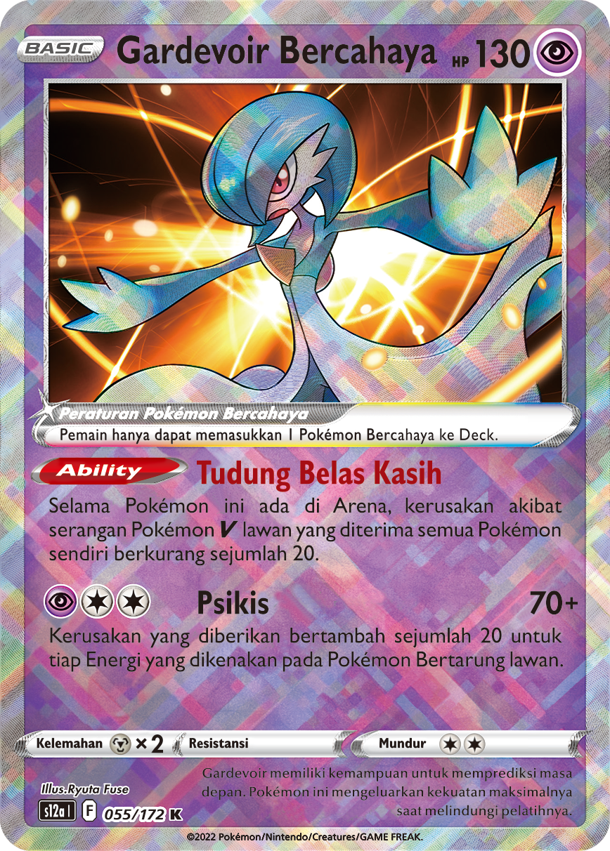 Gardevoir Bercahaya 055/172 — VSTAR Semesta (Indonesian Pokémon TCG card)