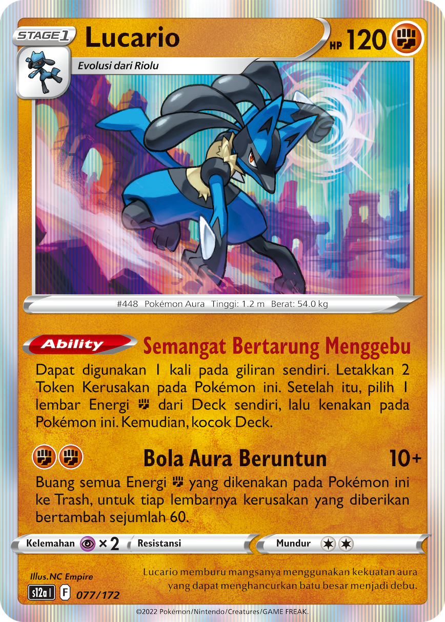Lucario 077/172 — VSTAR Semesta (Indonesian Pokémon TCG card)