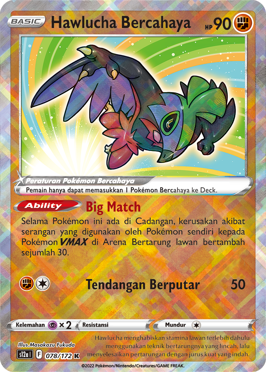 Hawlucha Bercahaya 078/172 — VSTAR Semesta (Indonesian Pokémon TCG card)