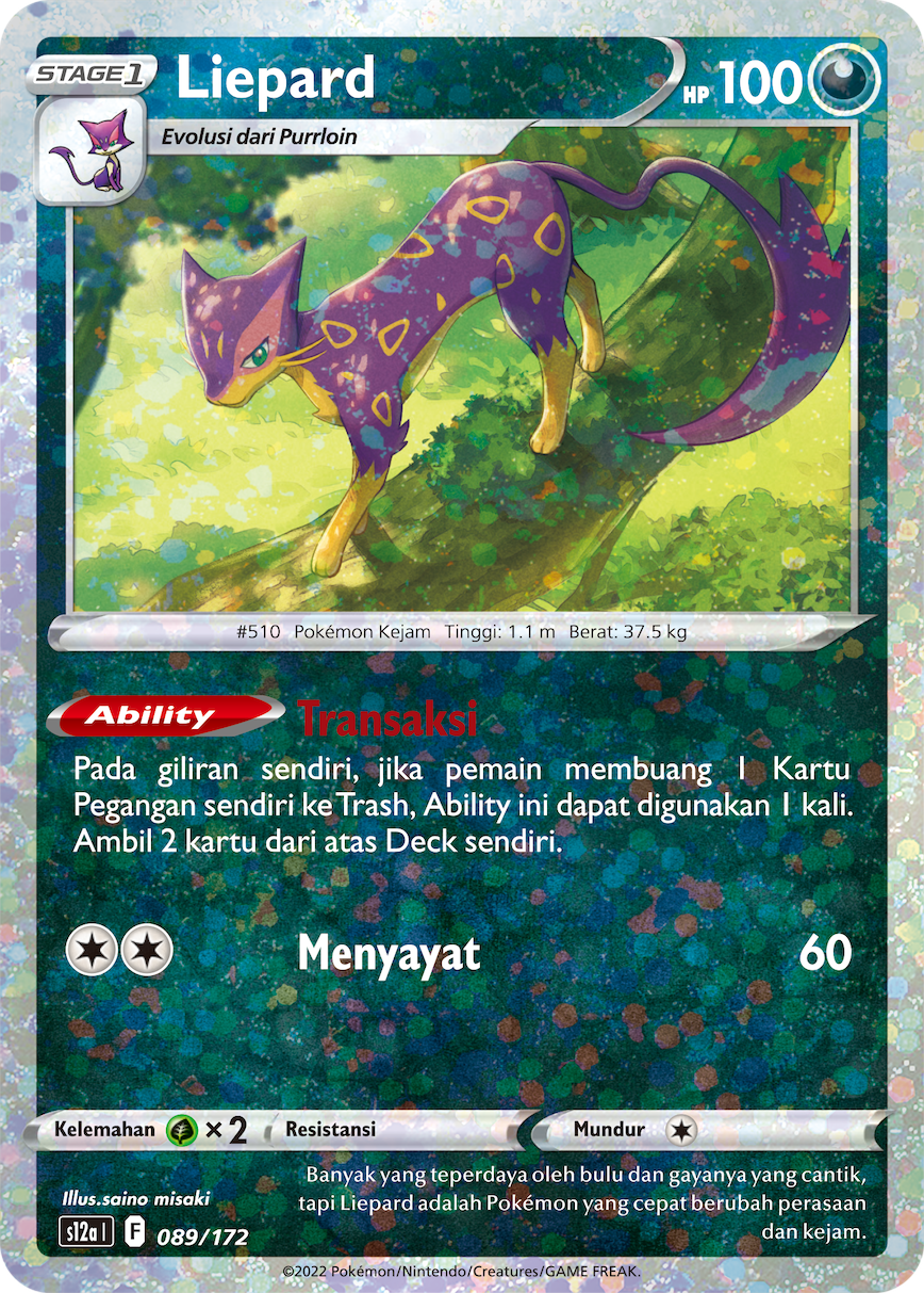 Liepard 089/172 — VSTAR Semesta (Indonesian Pokémon TCG card)