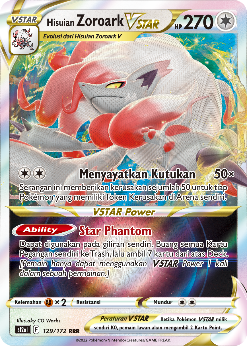 Hisuian Zoroark VSTAR 129/172 — VSTAR Semesta (Indonesian Pokémon TCG card)