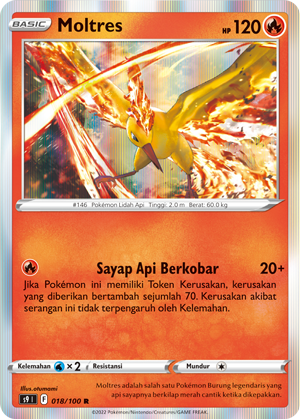 Moltres 018/100 — Star Birth (Indonesian Pokémon TCG card)