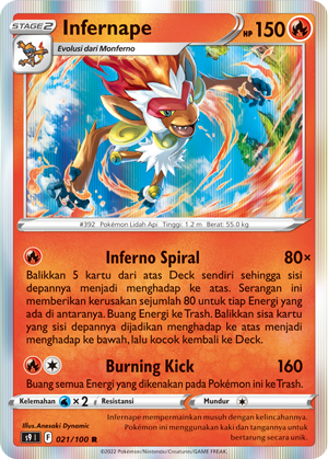 Infernape 021/100 — Star Birth (Indonesian Pokémon TCG card)