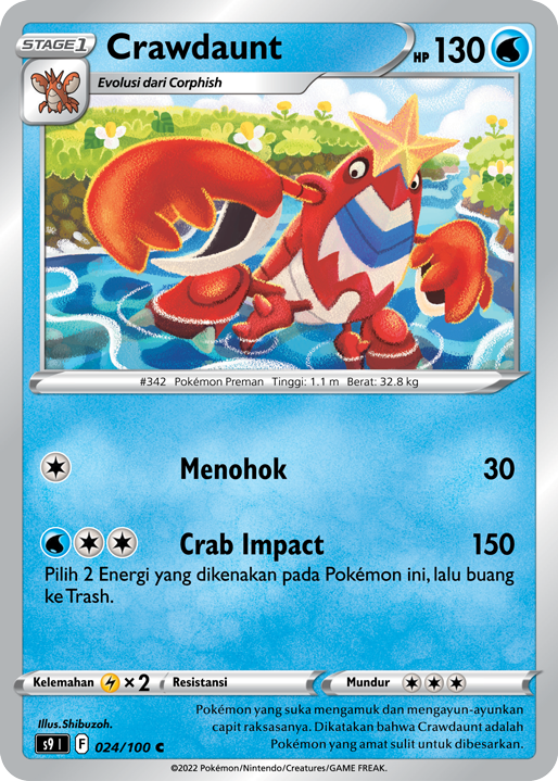 Crawdaunt 024/100 — Star Birth (Indonesian Pokémon TCG card)