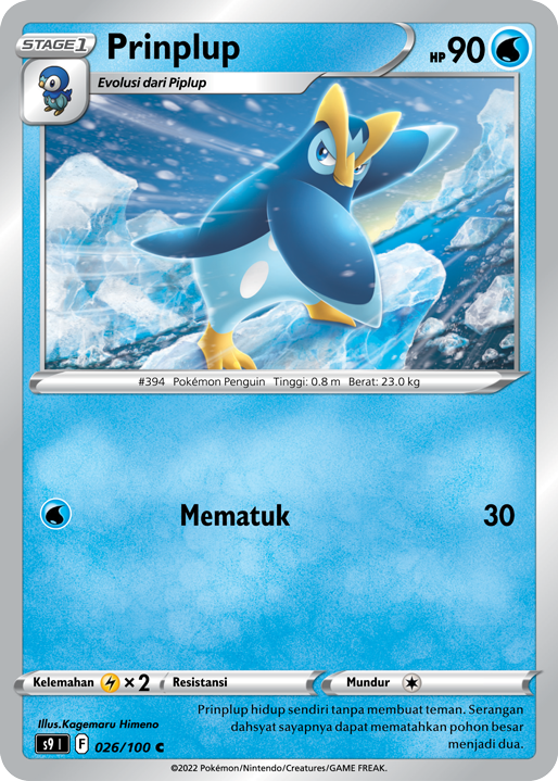 Prinplup 026/100 — Star Birth (Indonesian Pokémon TCG card)