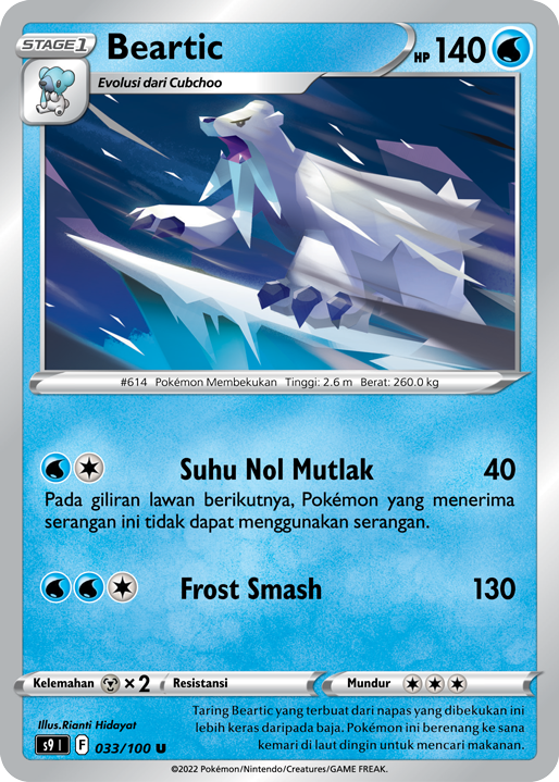 Beartic 033/100 — Star Birth (Indonesian Pokémon TCG card)