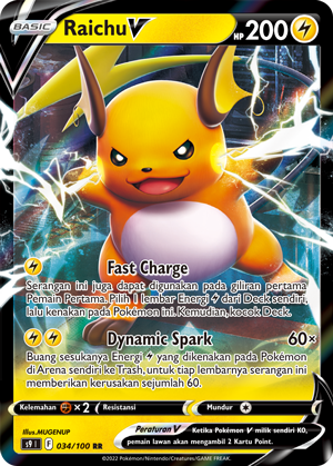 Raichu V 034/100 — Star Birth (Indonesian Pokémon TCG card)