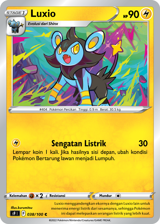 Luxio 038/100 — Star Birth (Indonesian Pokémon TCG card)
