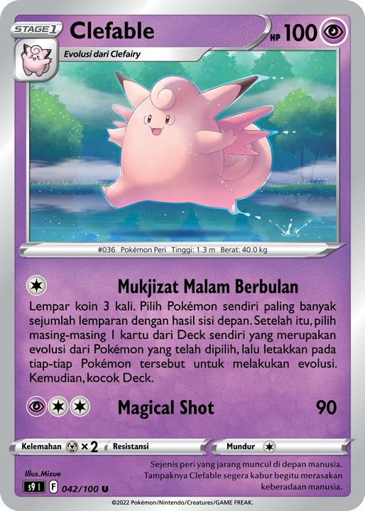 Clefable 042/100 — Star Birth (Indonesian Pokémon TCG card)