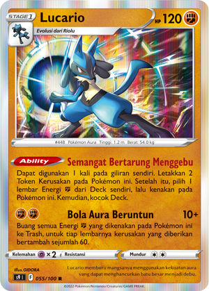 Lucario 055/100 — Star Birth (Indonesian Pokémon TCG card)