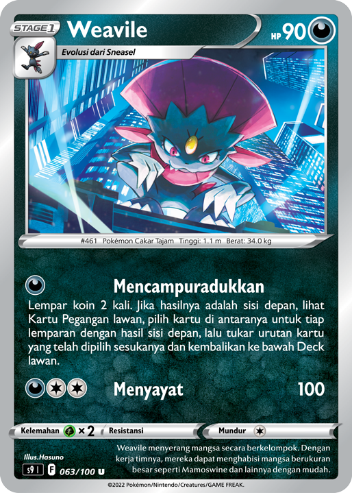 Weavile 063/100 — Star Birth (Indonesian Pokémon TCG card)