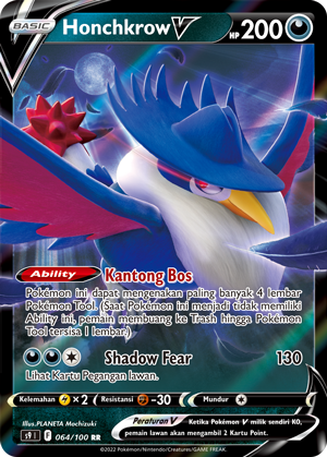 Honchkrow V 064/100 — Star Birth (Indonesian Pokémon TCG card)