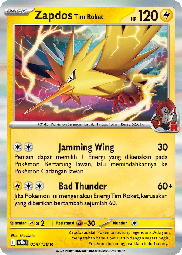 Team Rocket's Zapdos 054 — Presence of Champions (Indonesian Pokémon TCG card)