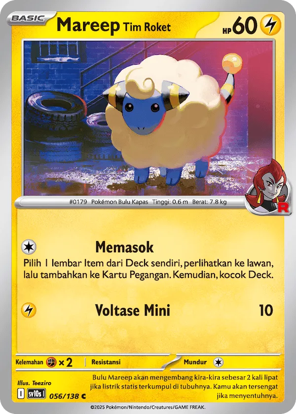 Team Rocket's Mareep 056 — Presence of Champions (Indonesian Pokémon TCG card)