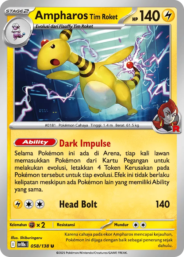 Team Rocket's Ampharos 058 — Presence of Champions (Indonesian Pokémon TCG card)
