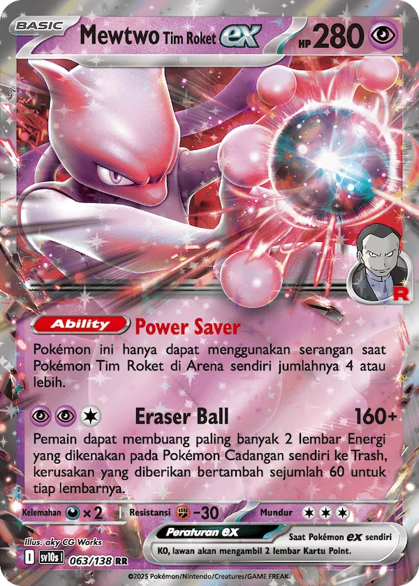 Team Rocket's Mewtwo ex 063 — Presence of Champions (Indonesian Pokémon TCG card)