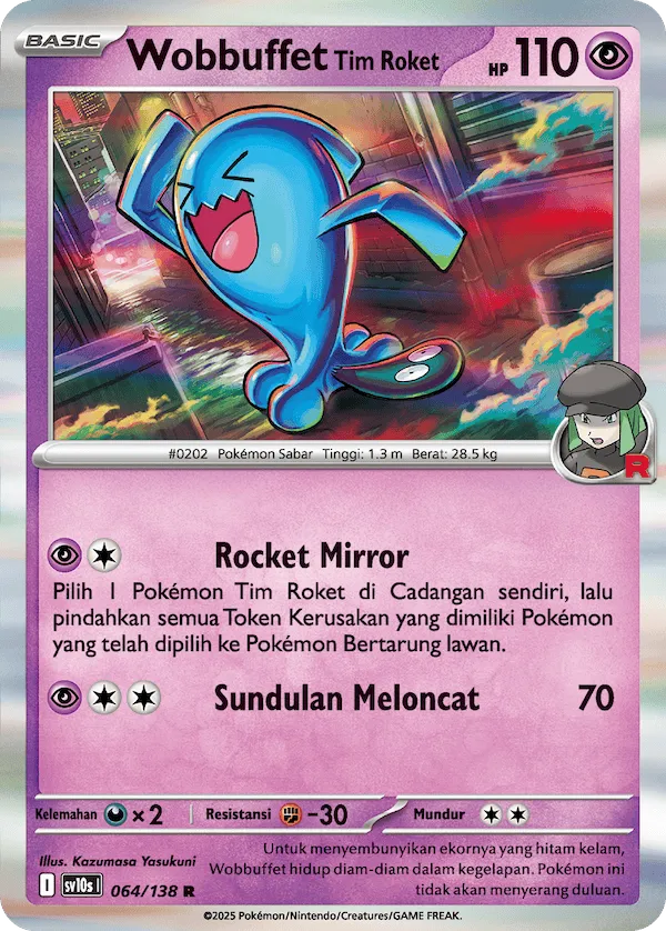 Team Rocket's Wobbuffet 064 — Presence of Champions (Indonesian Pokémon TCG card)