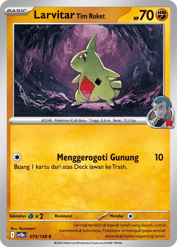 Team Rocket's Larvitar 073 — Presence of Champions (Indonesian Pokémon TCG card)