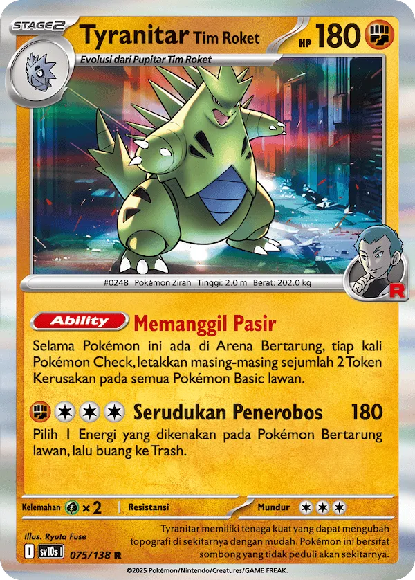 Team Rocket's Tyranitar 075 — Presence of Champions (Indonesian Pokémon TCG card)