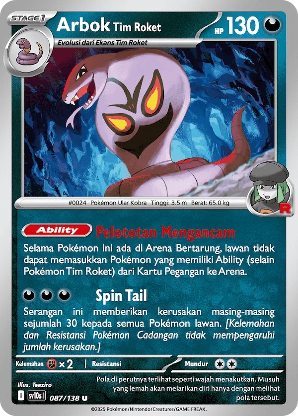 Team Rocket's Arbok 087 — Presence of Champions (Indonesian Pokémon TCG card)