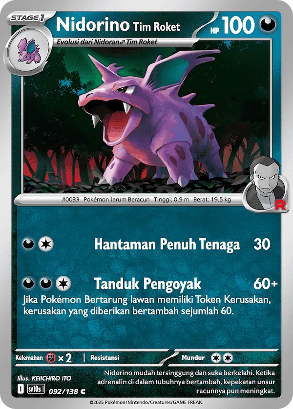 Team Rocket's Nidorino 092 — Presence of Champions (Indonesian Pokémon TCG card)