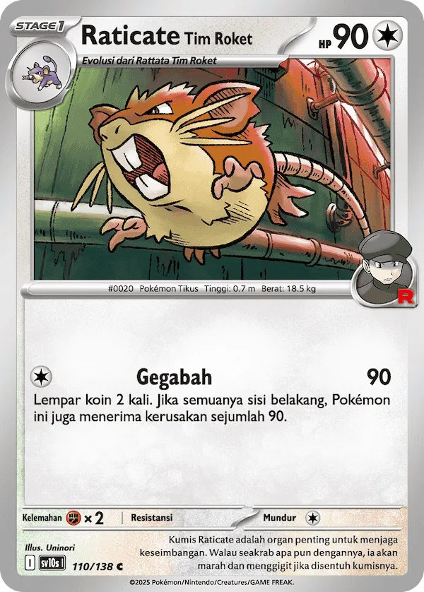 Team Rocket's Raticate 110 — Presence of Champions (Indonesian Pokémon TCG card)