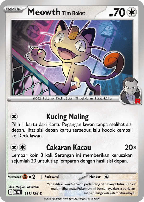Team Rocket's Meowth 111 — Presence of Champions (Indonesian Pokémon TCG card)