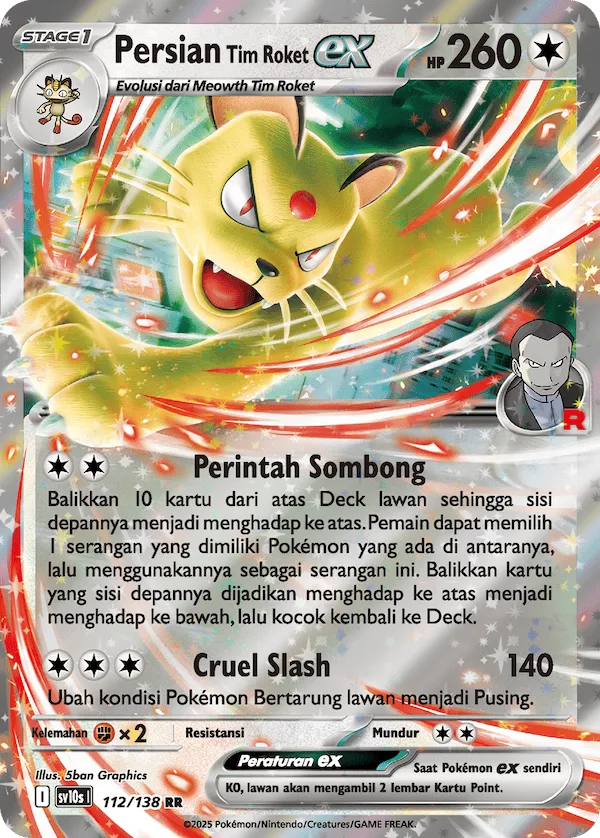 Team Rocket's Persian ex 112 — Presence of Champions (Indonesian Pokémon TCG card)