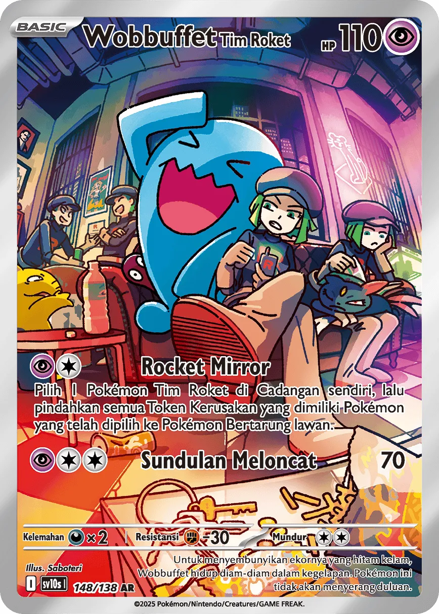 Team Rocket's Wobbuffet 148 — Presence of Champions (Indonesian Pokémon TCG card)