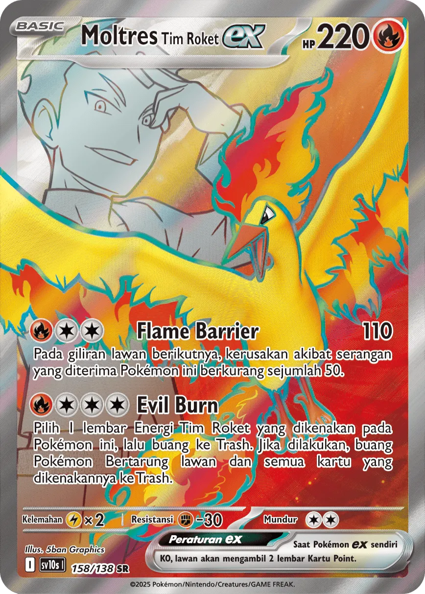 Team Rocket's Moltres ex 158 — Presence of Champions (Indonesian Pokémon TCG card)
