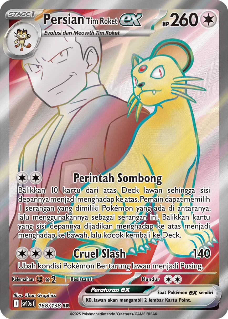 Team Rocket's Persian ex 168 — Presence of Champions (Indonesian Pokémon TCG card)