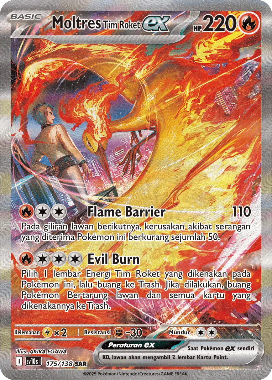 Team Rocket's Moltres ex 175 — Presence of Champions (Indonesian Pokémon TCG card)