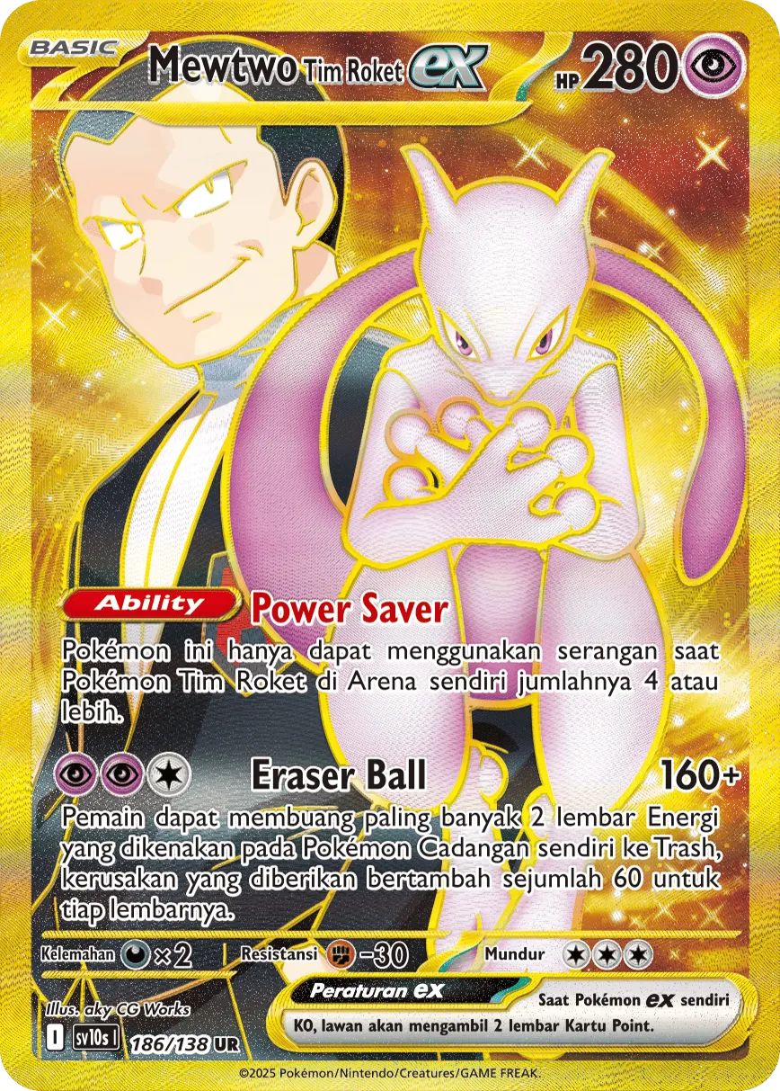 Team Rocket's Mewtwo ex 186 — Presence of Champions (Indonesian Pokémon TCG card)