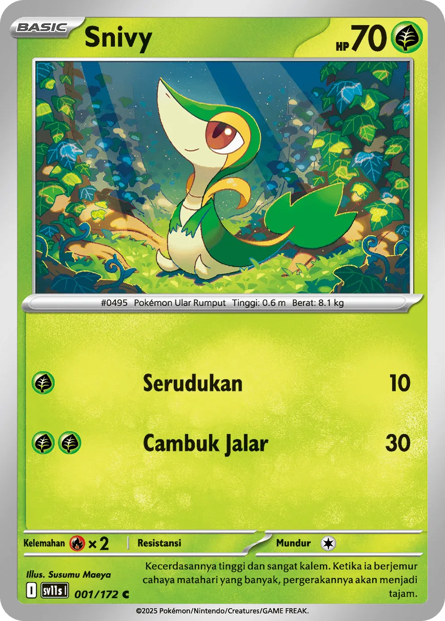 Snivy 001 — Black And White (Indonesian Pokémon TCG card)