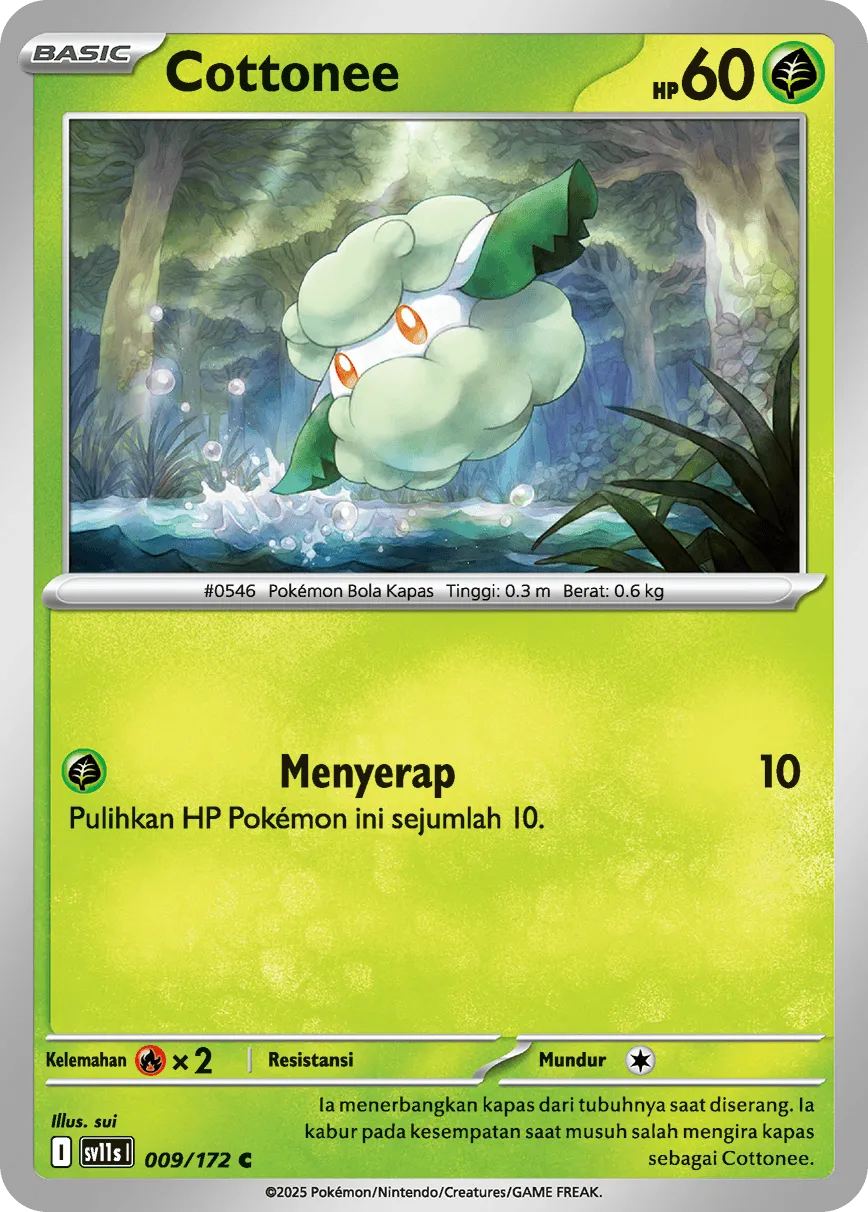 Cottonee 009 — Black And White (Indonesian Pokémon TCG card)