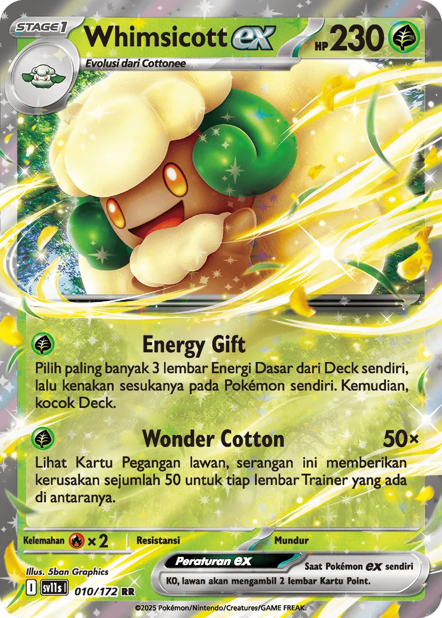 Whimsicott ex 010 — Black And White (Indonesian Pokémon TCG card)