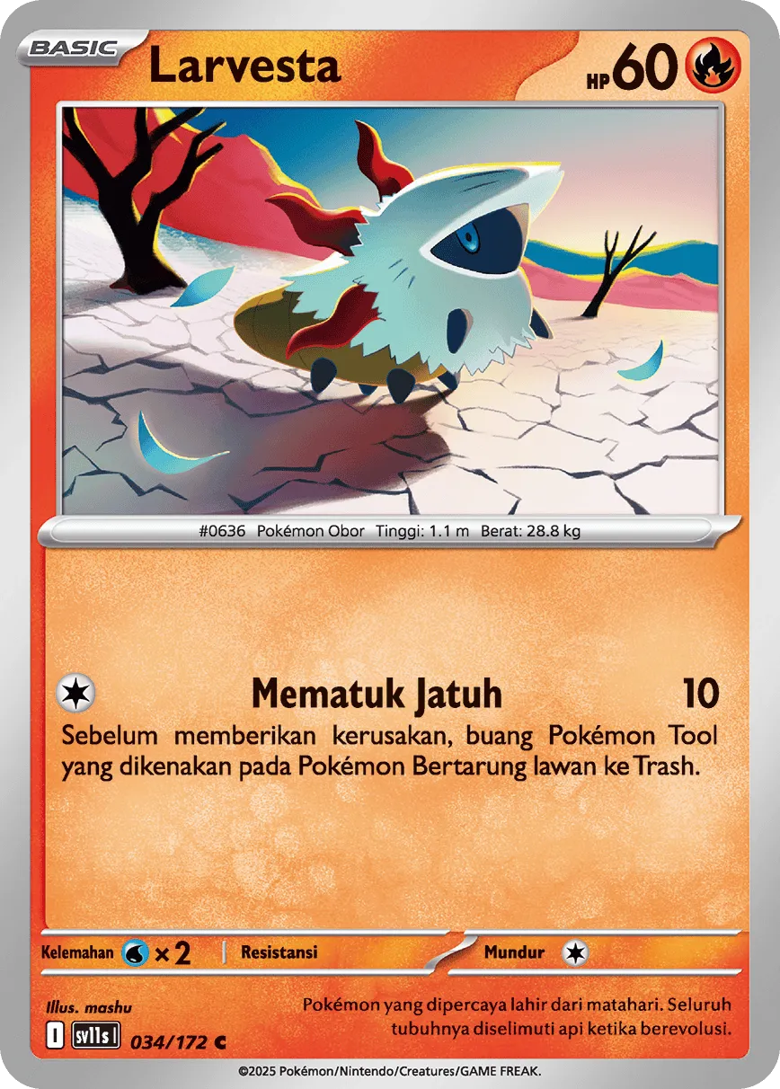 Larvesta 034 — Black And White (Indonesian Pokémon TCG card)