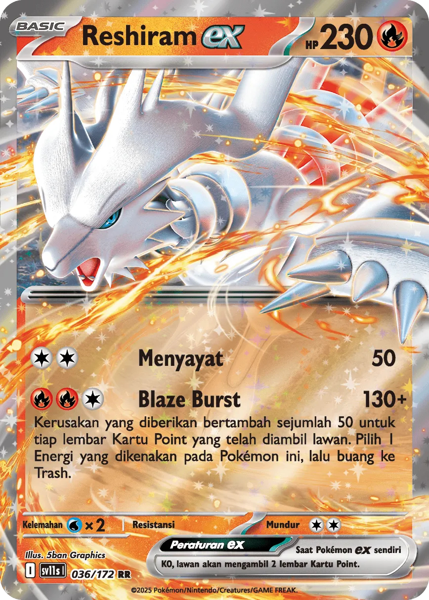 Reshiram ex 036 — Black And White (Indonesian Pokémon TCG card)
