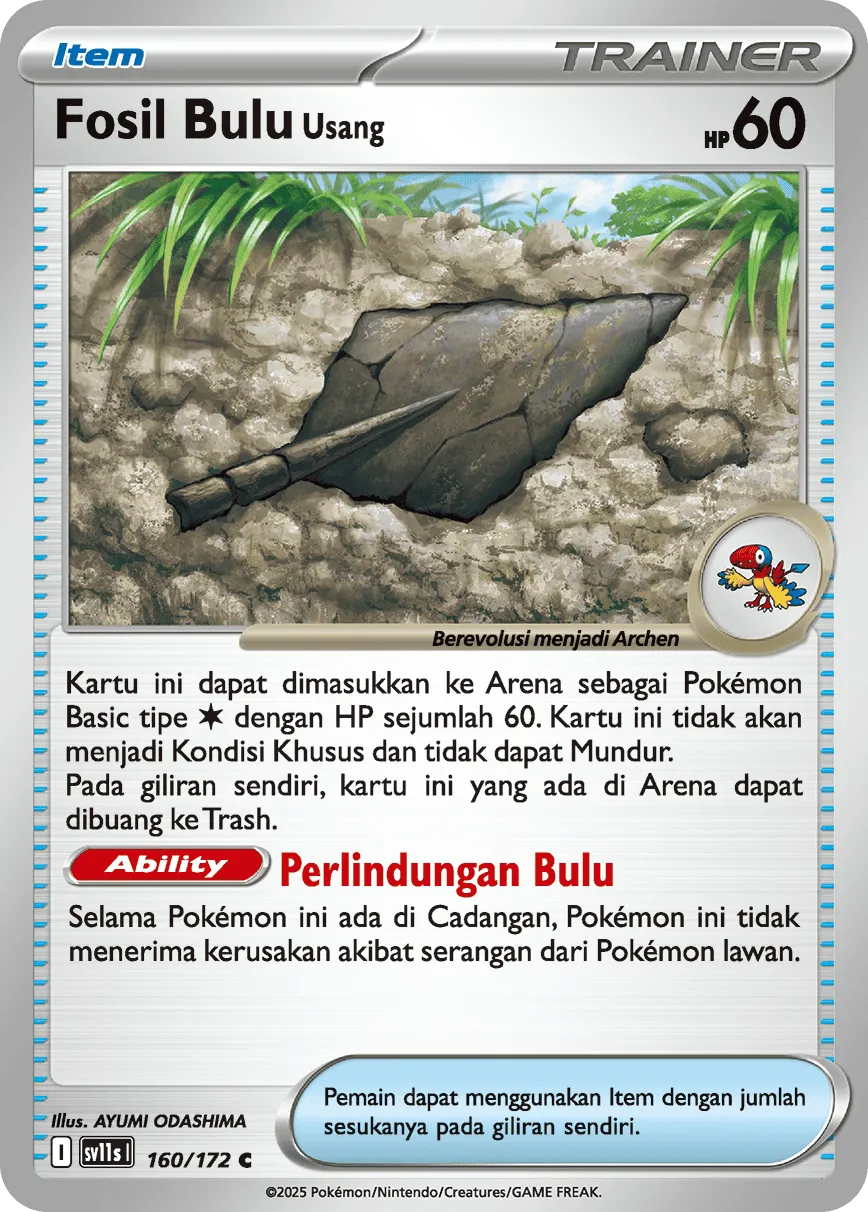 Antique Plume Fossil 160 — Black And White (Indonesian Pokémon TCG card)